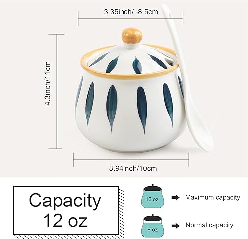 Miniatura 2 de Azucarero de cerámica con tapa y cuchara  Contenedor de azúcar de 12 onzas para encimera de cocina, barra de café y hogar, tarro de azúcar de granja