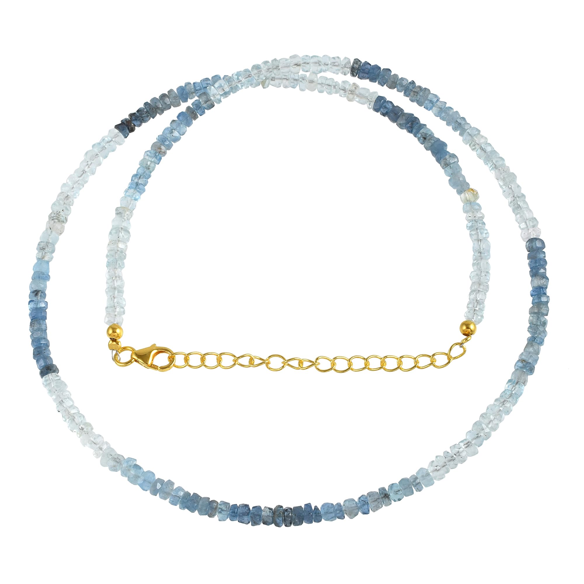 Collar de aguamarina de Santa María, piedras preciosas facetadas redondas de 4 mm en cadena de plata de ley, joyería de cristal azul marino para un regalo atemporal, Gema Plata