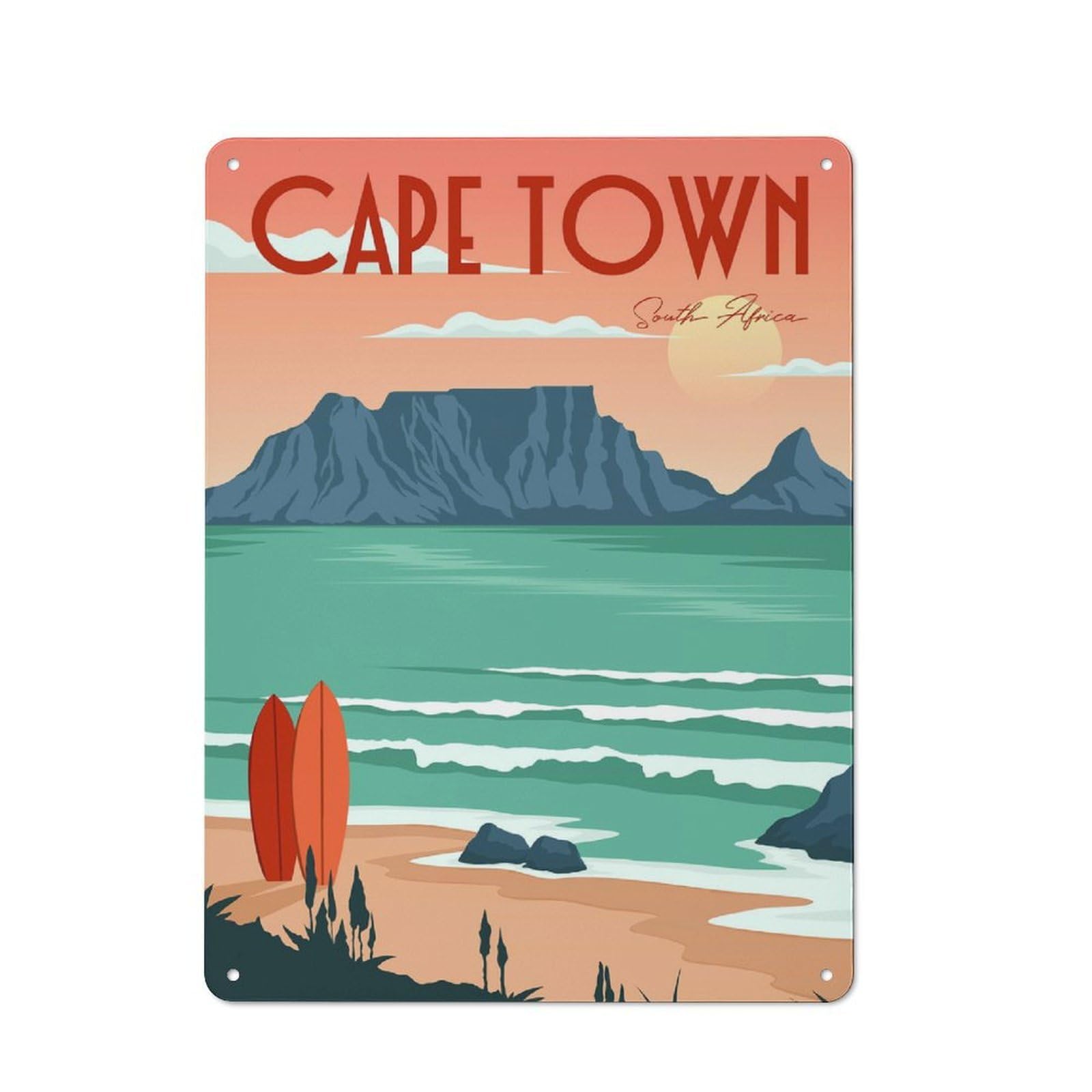 Junmoney Style-4 Tin Wall Plaque 40X30cm With Cape Town Travel For Hallway Wall, Suited To Hallway Decor Lovers, For Retro Home Interiors