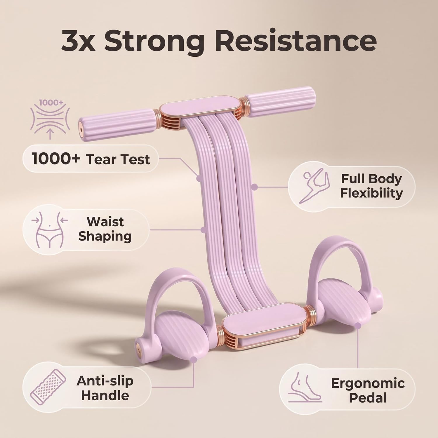 Fasce di Resistenza con Pedali, Corda Elastica Multifunzione A 3 Livelli Regolabili, Banda Elastica Fitness Staccabile con Maniglie, per Esercizi di Addominali Vita Braccia Gambe(Color:Pink)