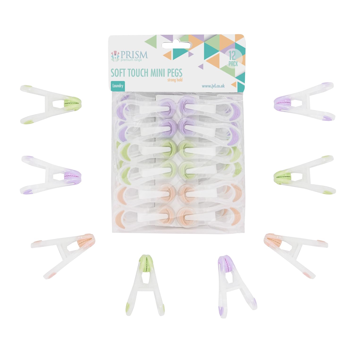 JVL 12 Pack Soft Touch Mini Clothes Pegs – Laundry Pegs – Assorted Colours