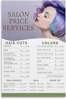 JBBGO Beauty Salon Price List Poster Hair Salon Price Service Wall Art Beauty Barber Shop Poster Canvas Wall Art Prints Wall Decor Unframe-style 12x18inch(30x45cm)