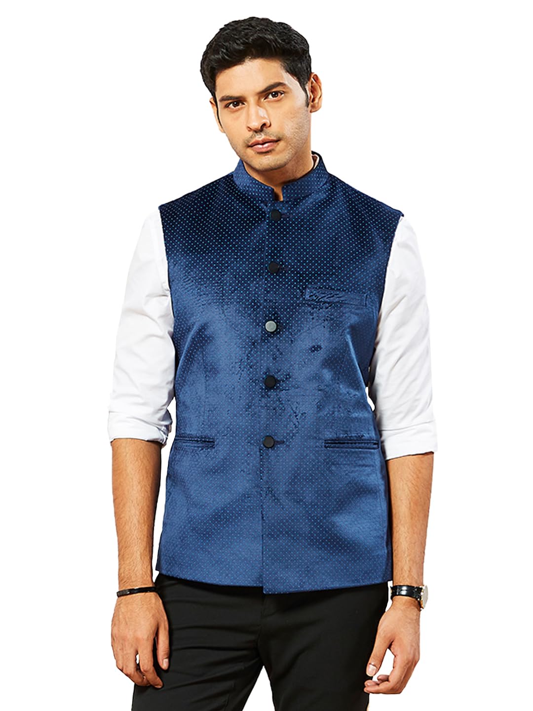 vastramay Men Men's Navy Blue - Nehru Jacket-picture-28