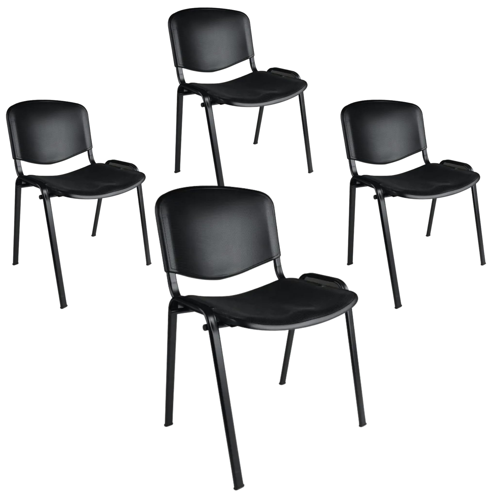 Topsit Büro & More 4er Set Besucherstühle, stapelbarer Konferenzstuhl, mit Sitz und Rückenlehne aus Kunststoff. (Schwarz)