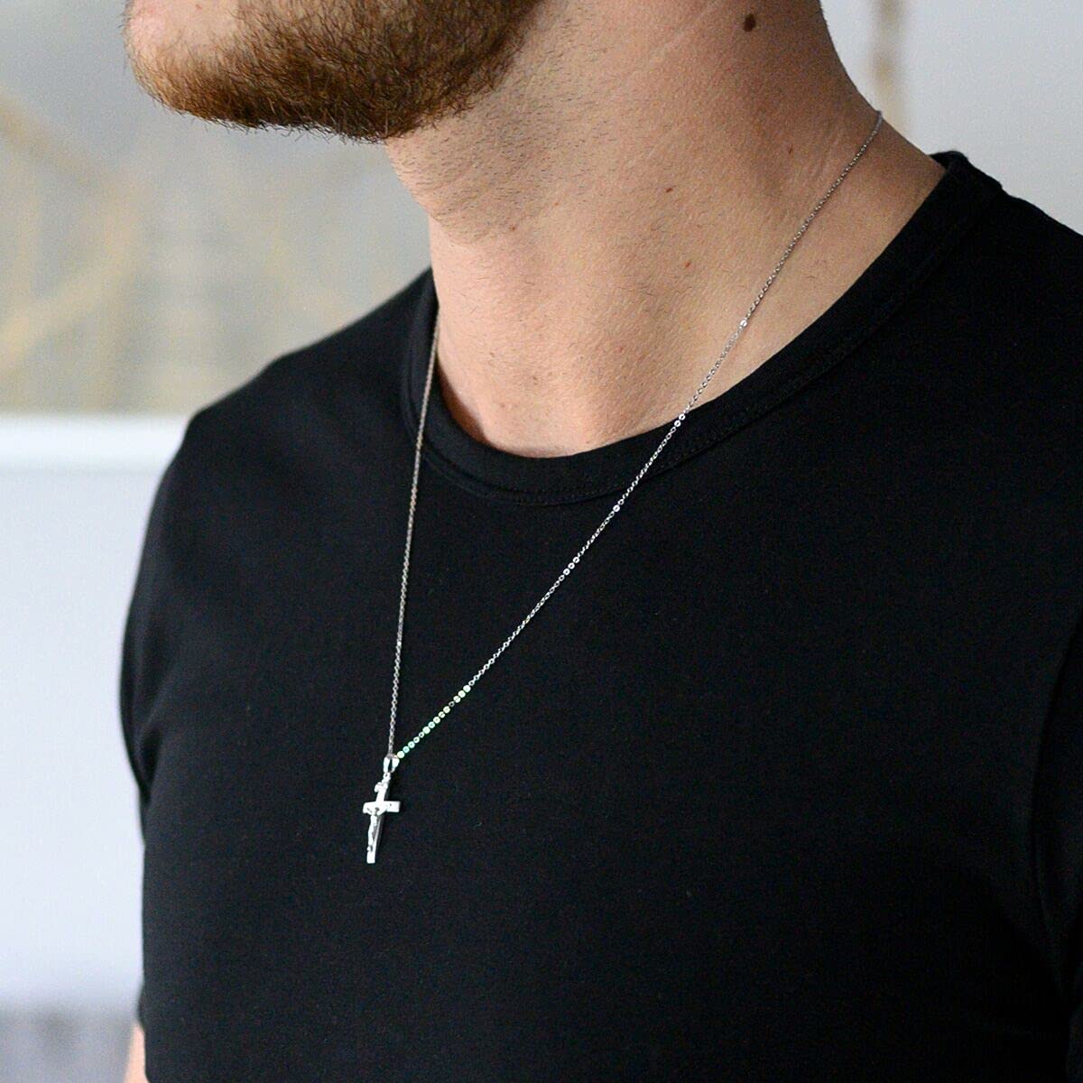 MATERIA by Matthias Wagner Pendentif croix en argent 925 motif Jésus « INRI » avec chaîne #KA-9_K97-45cm