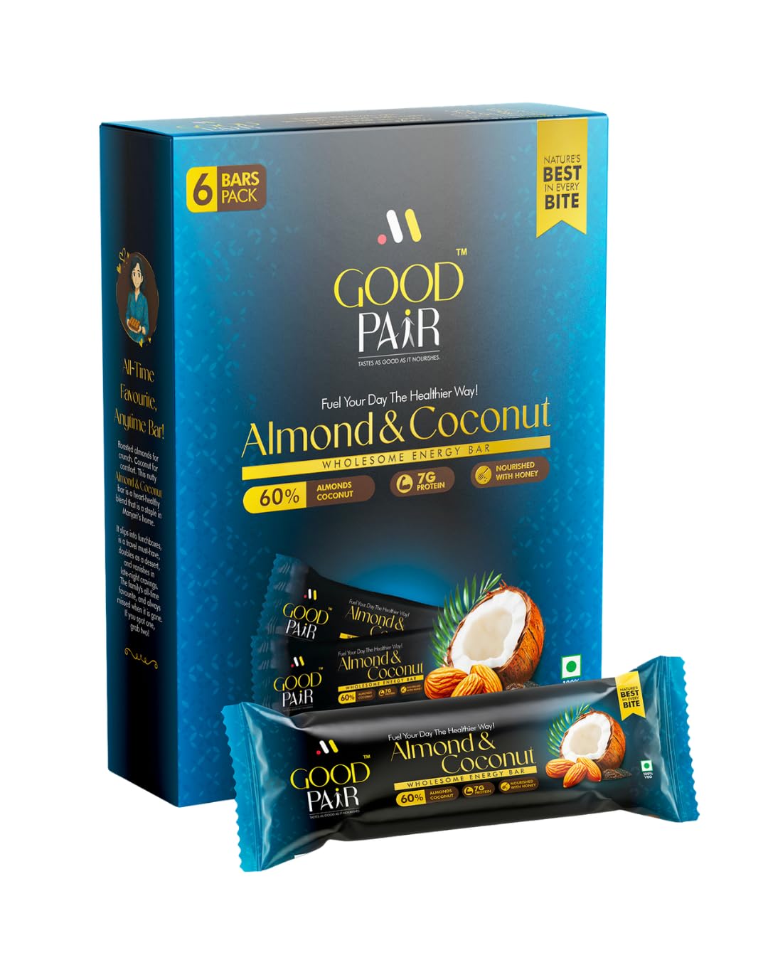 GOOD PAIR | Almond & Coconut Energy Bars (Pack of 6x35g each) | 7g Natural Protein | No Artificial Sweeteners, Flavours or Preservatives | All Natural Ingredients-image-44
