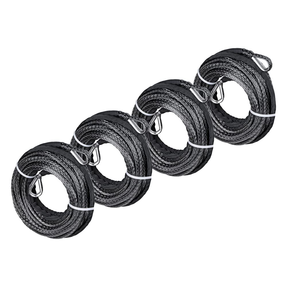 Astra Depot 4X Black ATV UTV Synthetic Rope Extension 50ft 7500lbs Winch Line Cable with Thimbles