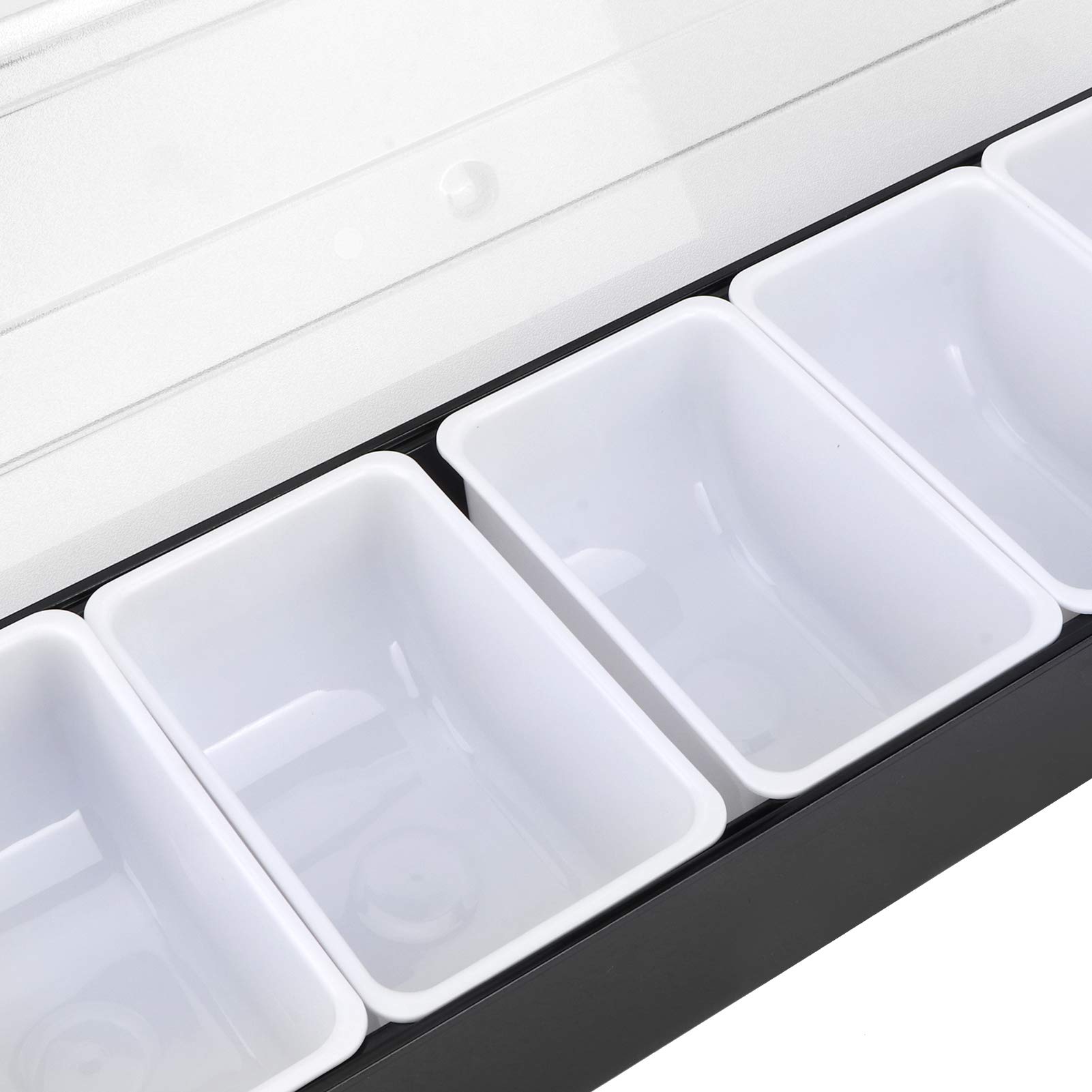 Duży plastikowy uchwyt na przyprawy do stacji przekąsek, bufetu, do pizzy, 4-komorowy dozownik przypraw z pojemnikiem na owoce i tacą na koktajle