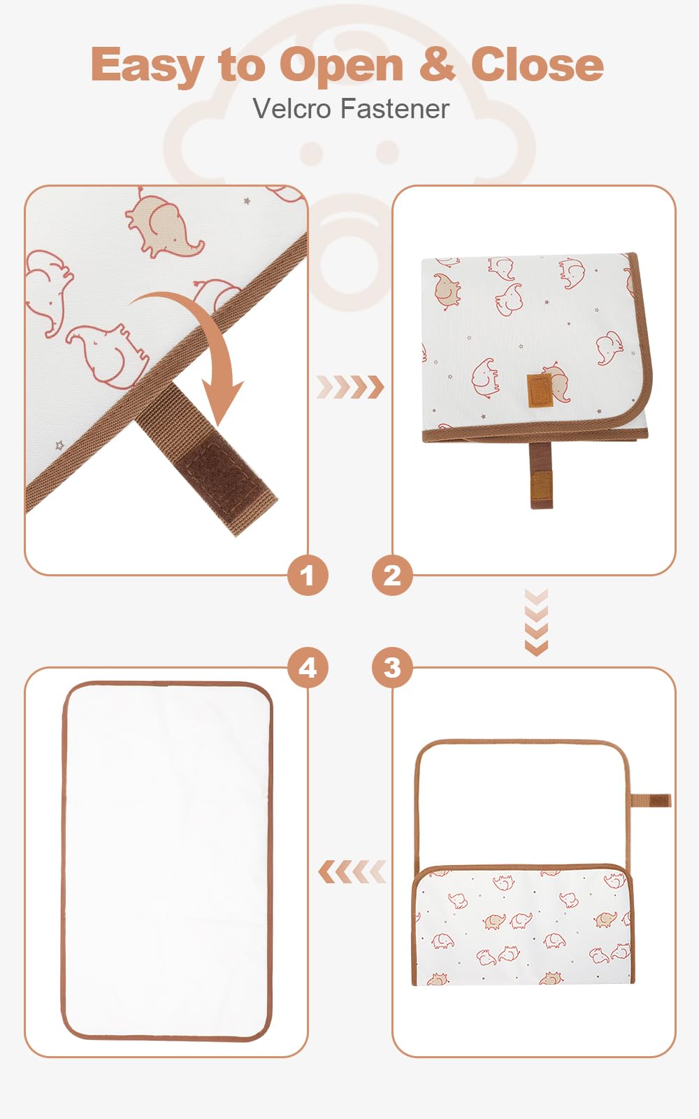 Lekebaby Nappy Changing Mat Foldable Baby Change Mats Travel Portable Baby Change Mat, Elephant, Elephant Pattern - Image 4