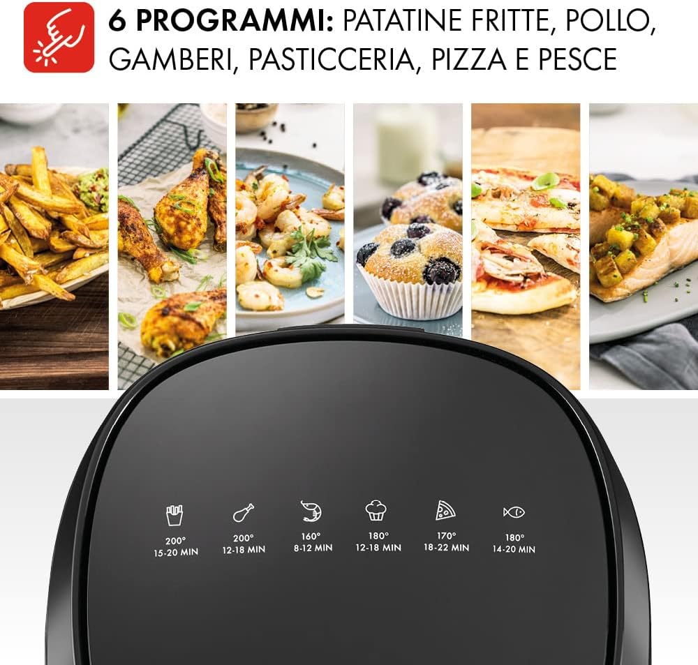 ZWILLING Friggitrice ad aria calda, 4 l, 6 programmi, 1400 Watt, frittura, cottura e cottura senza grassi, incluso ricettario, nero ZWILLING Friggitrice ad aria calda, 4 l, 6 programmi, 1400 Watt, frittura, cottura e cottura senza grassi, incluso ricettario, nero