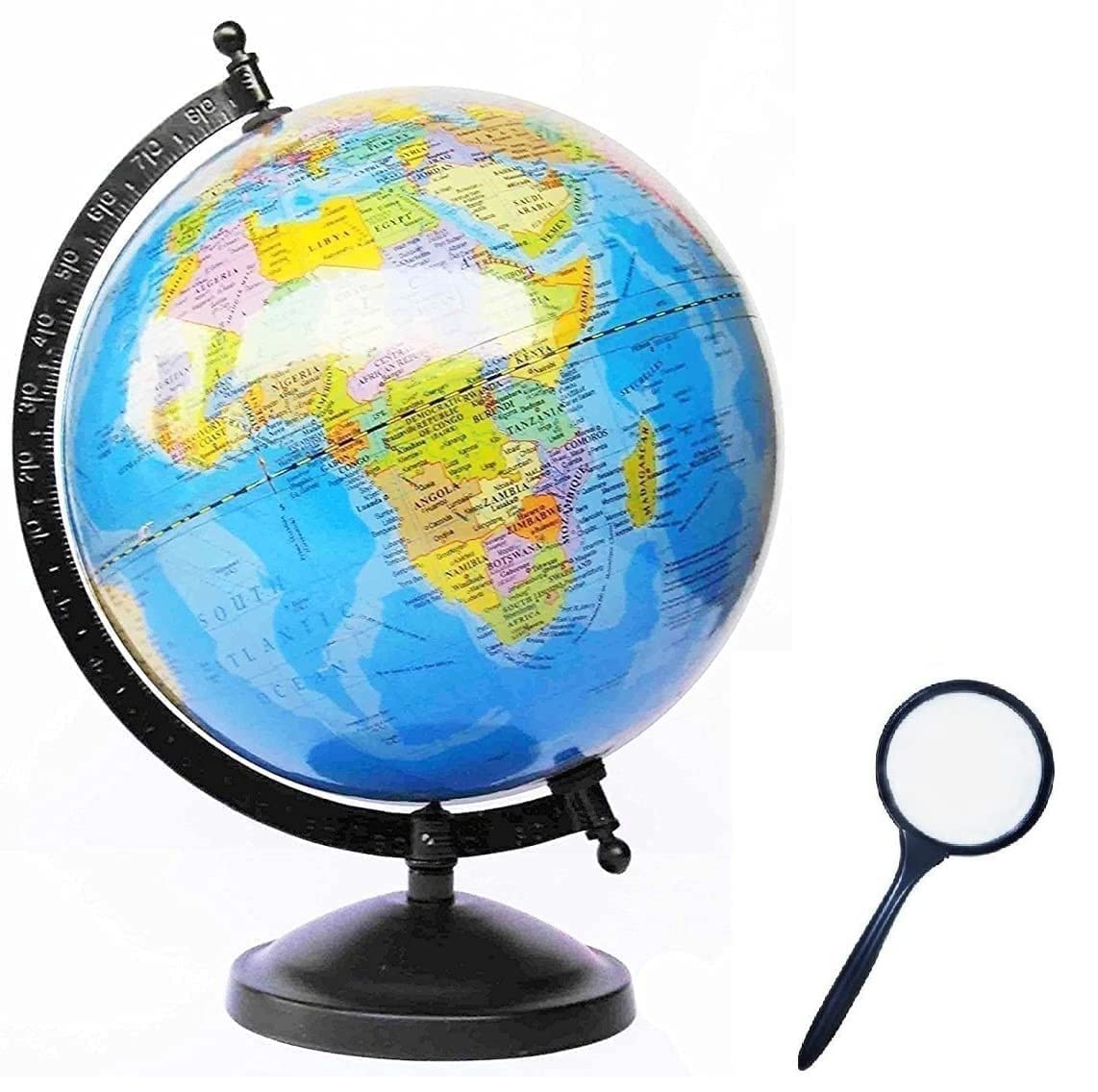 DEVICE OF URBAN INFOTECH Educational World Globe with Black Metal Finish Arc Base for Home & Office Decor 5 Inch Globe of World Perfect Spinning Globe for Kids, Geography Students, Teachers (5 inch)