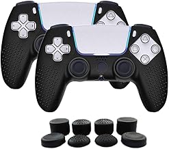Skin for PS5 Controller, Studded Anti-Slip Controller Cover Silicone Grip for DualSense Controller(Black Controller Skin x 2 + FPS PRO Thumb Grips x 8)