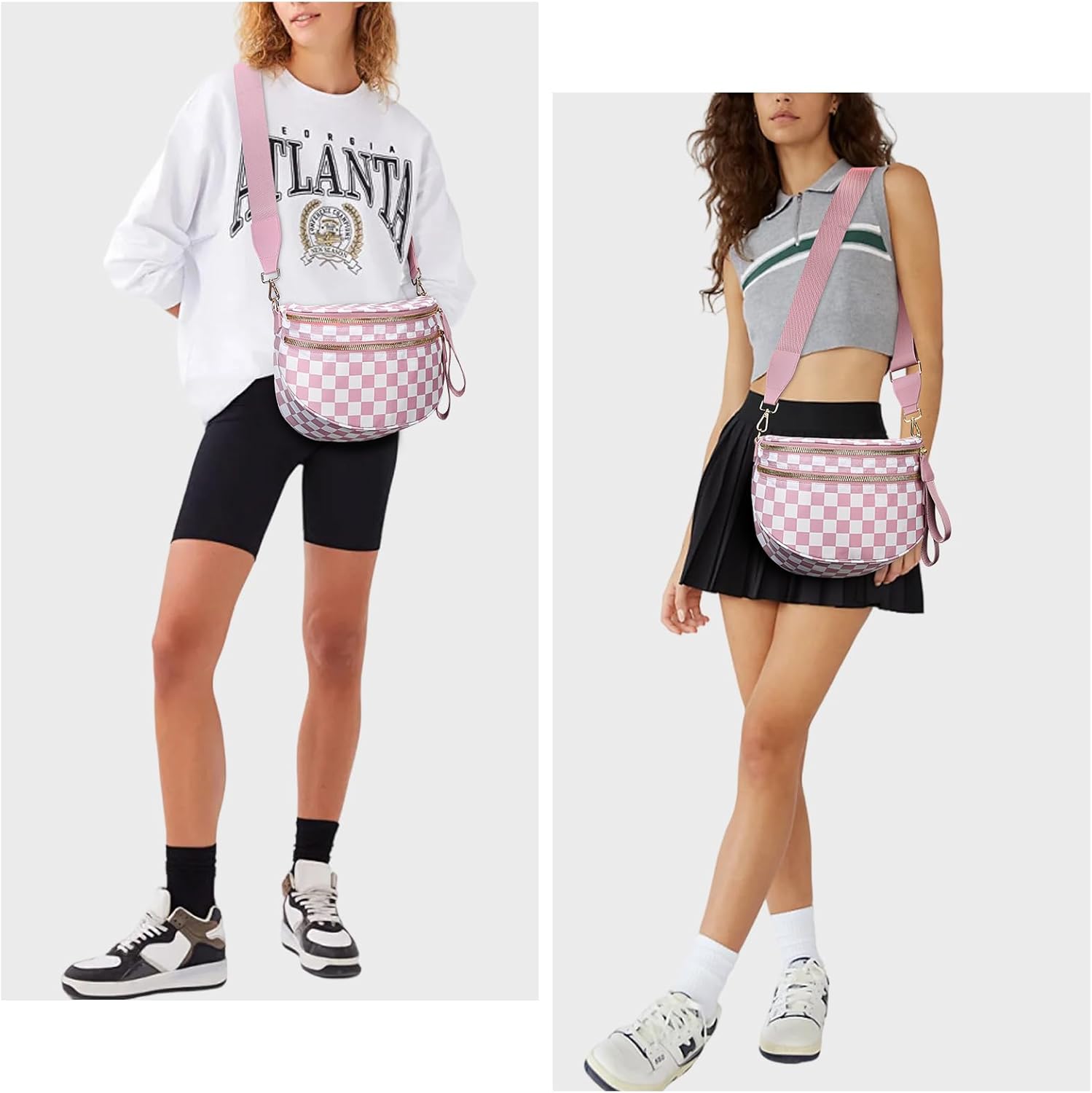 Lushandy Bum Bag Women's Checkered Crossbody Bag Nylon Cross Body Bags Plaid Mom Everyday Purse for Travel - Image 2