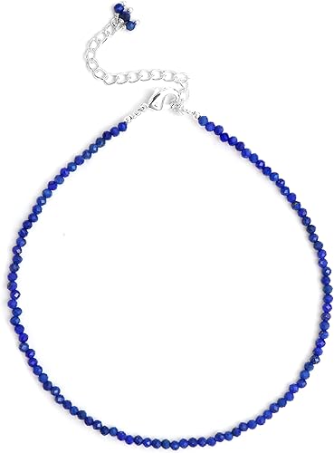Miniatura 3 de Gempires Lapis Lazuli Beads Anklet, September Birthstone, Ankle Jewelry for Women, 2.4-2.5 mm Round Beads, 9+2 inch Adjustable Silver Plated Chain