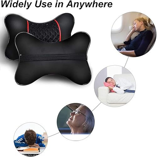 Miniatura 2 de 2PCS PU Leather Car Headrest Cushions Neck Rest Cushion Pillow Wearable Soft Car Neck Support Car Seat Neck Pillow