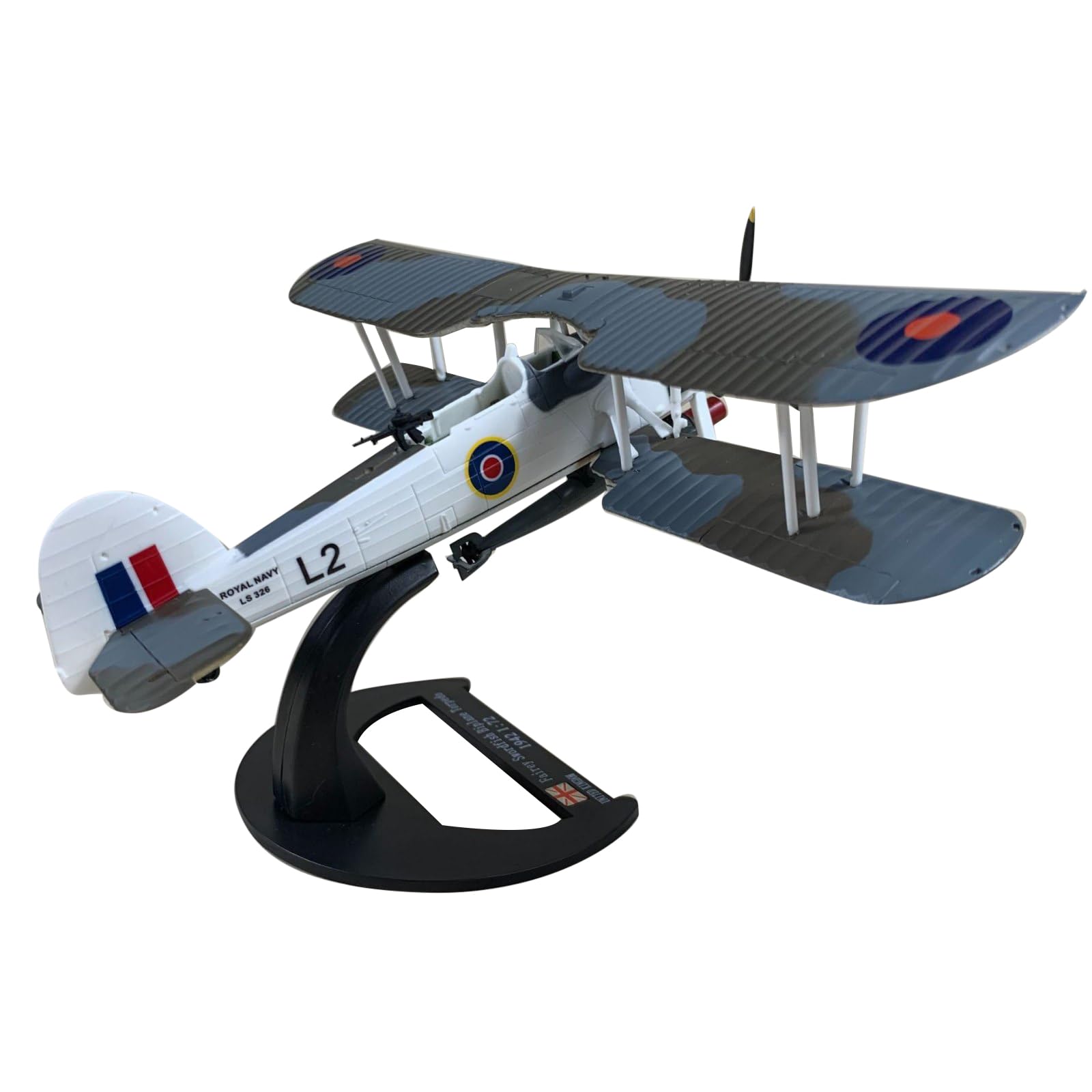 DBEIXIWEI 1:72 WWII British Navy Fairey Swordfish Aircraft Model Alloy Die-Cast Attack Airplane Miniature for Collection & Display