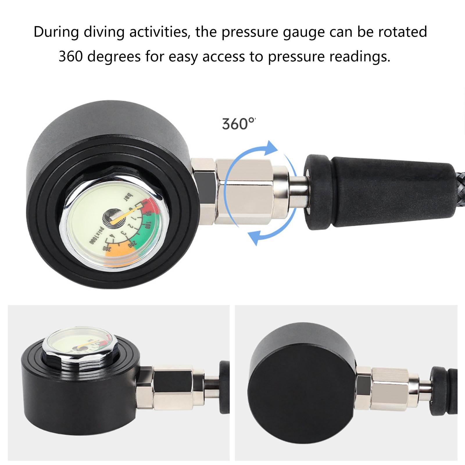 Genérico Manómetro Sumergible Luminoso con Manguera Sumergible de precisión para Buceo técnico