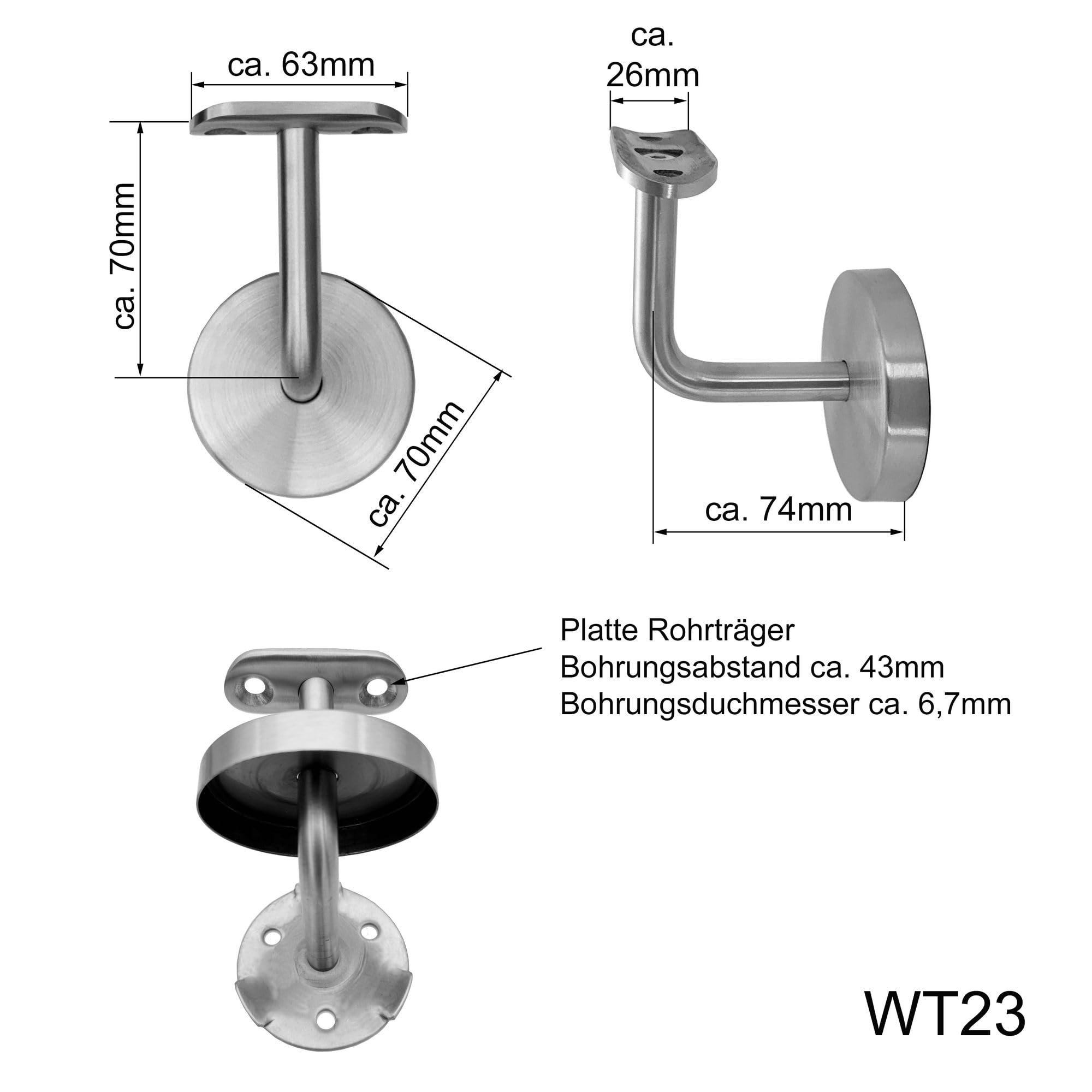 BASIT Edelstahl Handlauf Ø42,4x2mm V2A K240 Geländer 100 cm Treppengeländer