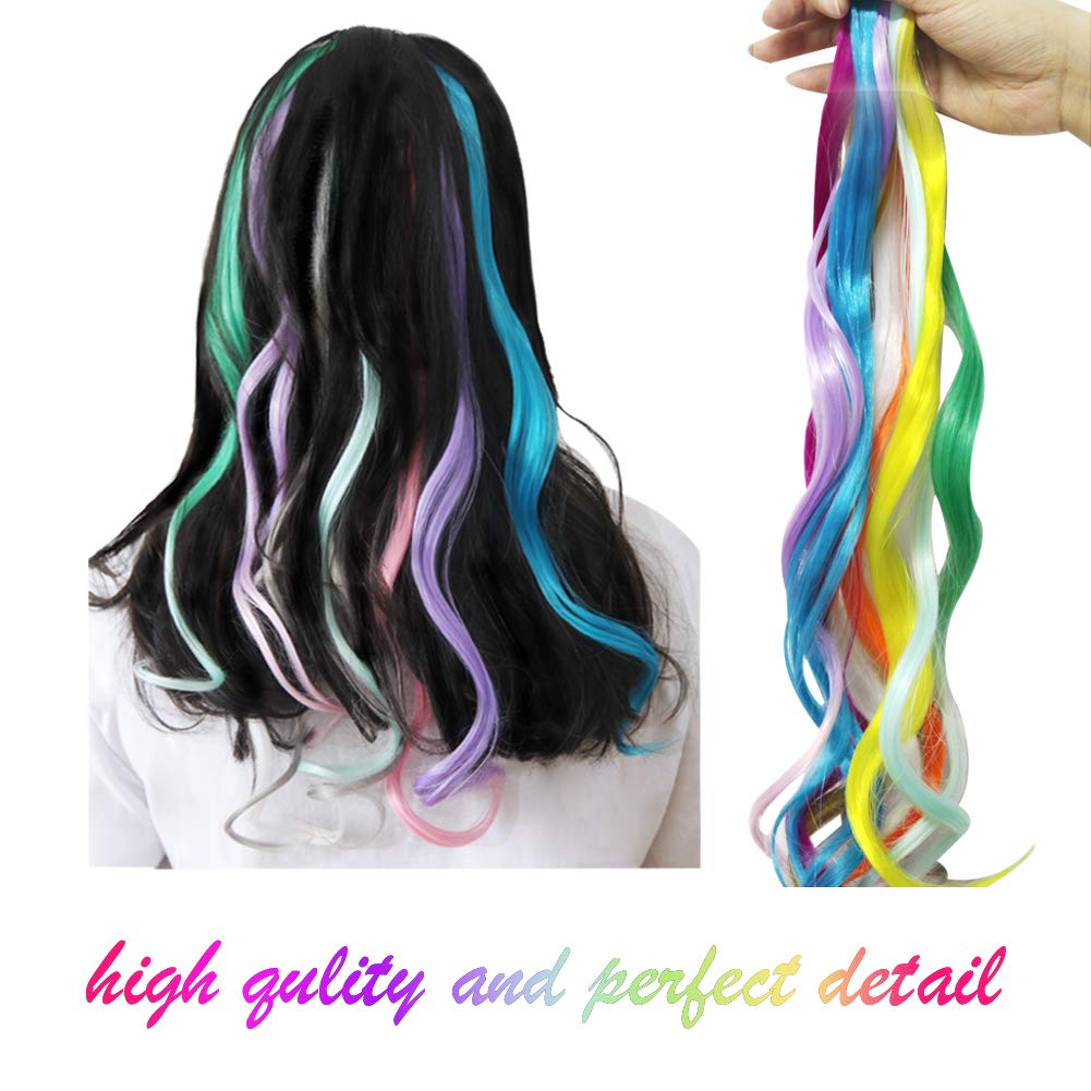 EuTengHao 30 Packs Colored Clip in Hair Extensions 22'' Colorful Curly Hair Extensions Clip in for Women and Kids Multi-Colors Party Highlights Streak Synthetic Hairpieces (30 Colors Set) - Image 7