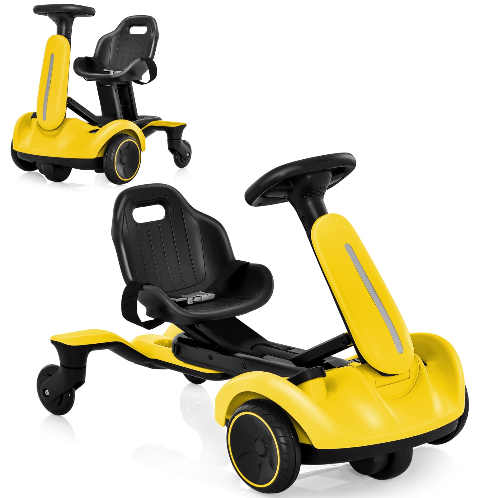 GYMAX 6V Kids Ride On Car, Electric Go Kart with Adjustable Seat & Speeds, 360° Spin Wheels, Horn, Sounds and Safety Belt, Children Racing Go Kart for 3-8 Years Old Boys Girls (Yellow)