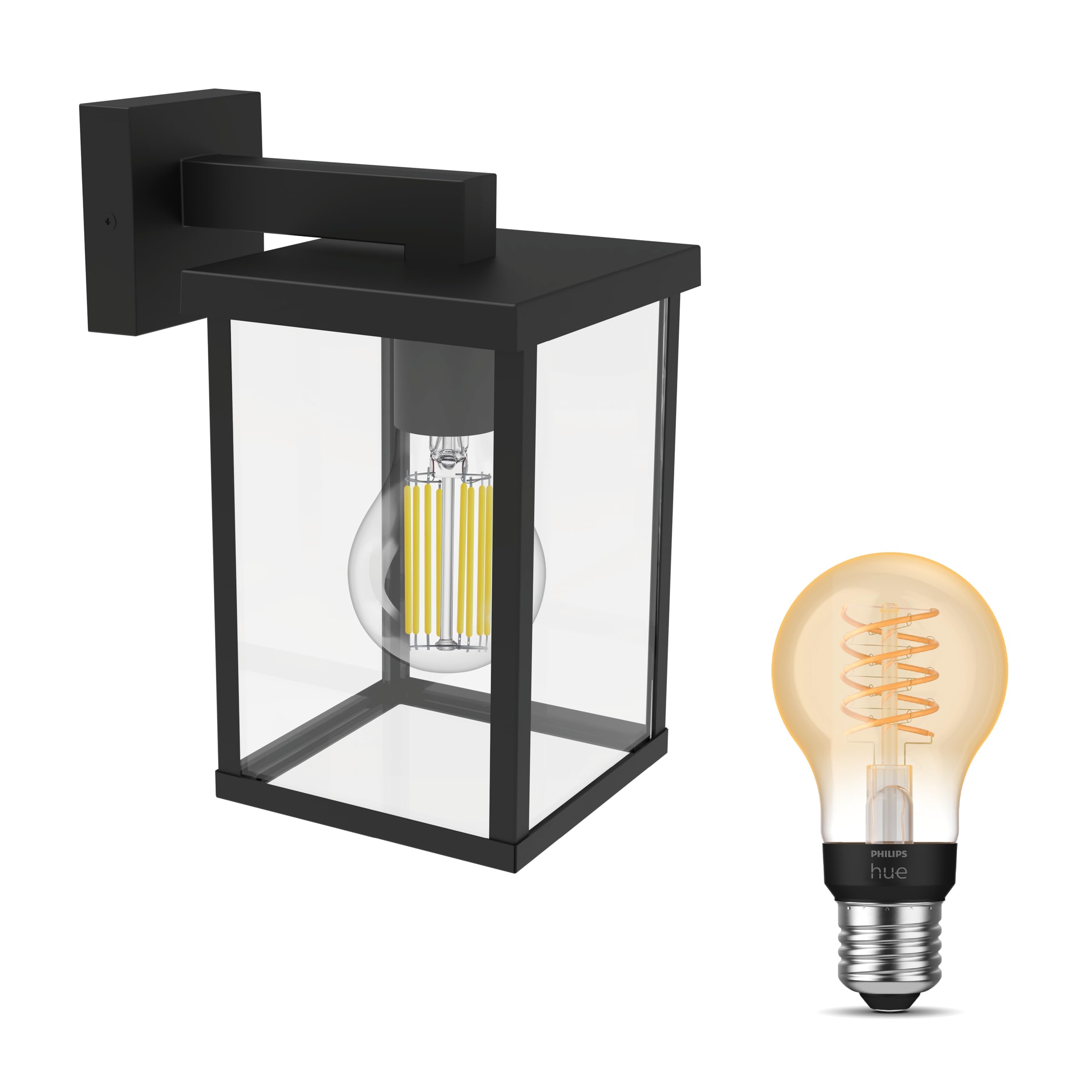 Philips Hue Bellini Wandleuchte Außen Down (Schwarz) | Außenleuchte - E27 - Warmweiß - Hue White Filament