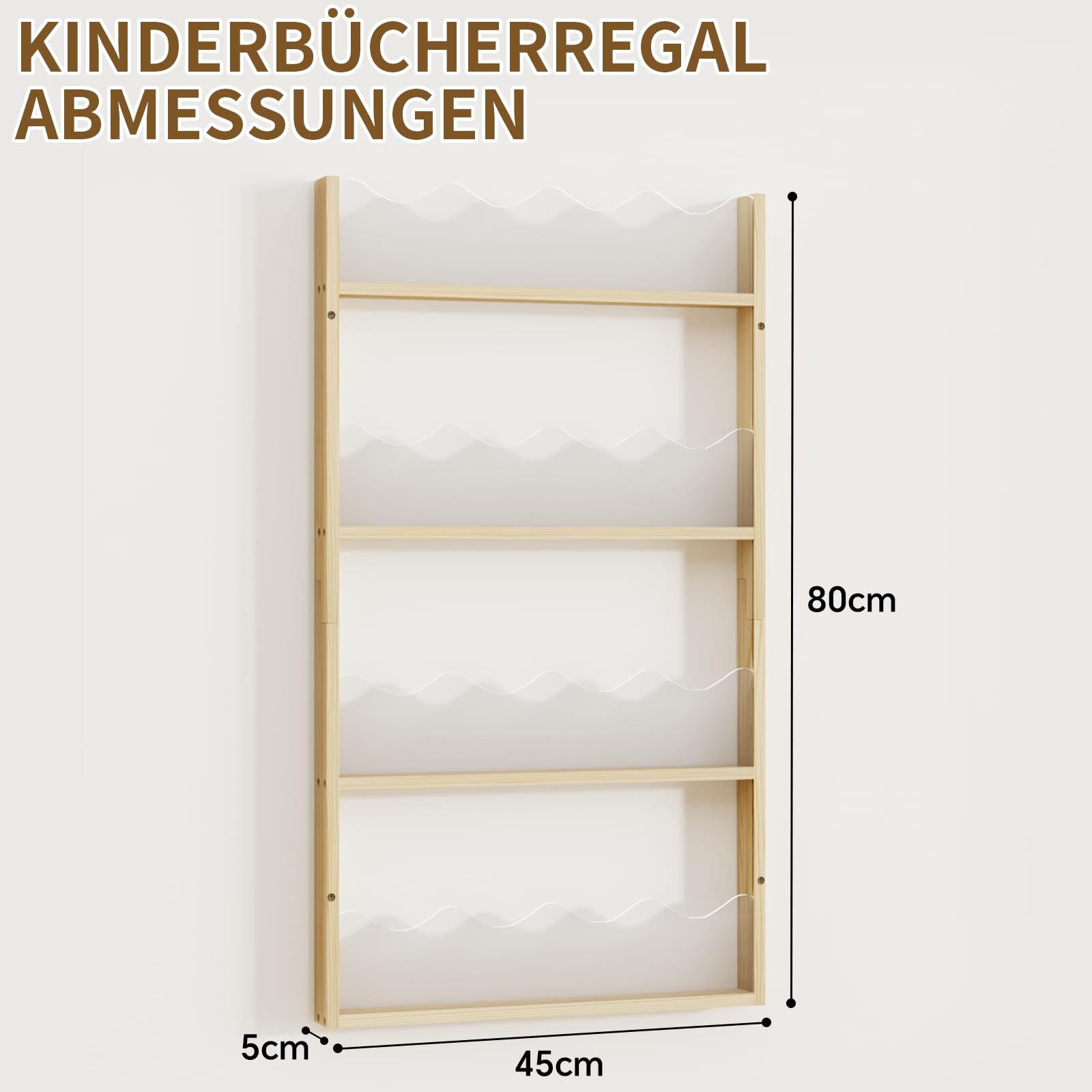 Kinder Bücherregal Wandmontage 4 Ebenen Holz & Acryl-Schwebendes Bücherregal Babyzimmer,Montessori Regal Wandmontage, Contenitori per Libri per Bambini per Angolo Lettura,Wandboard