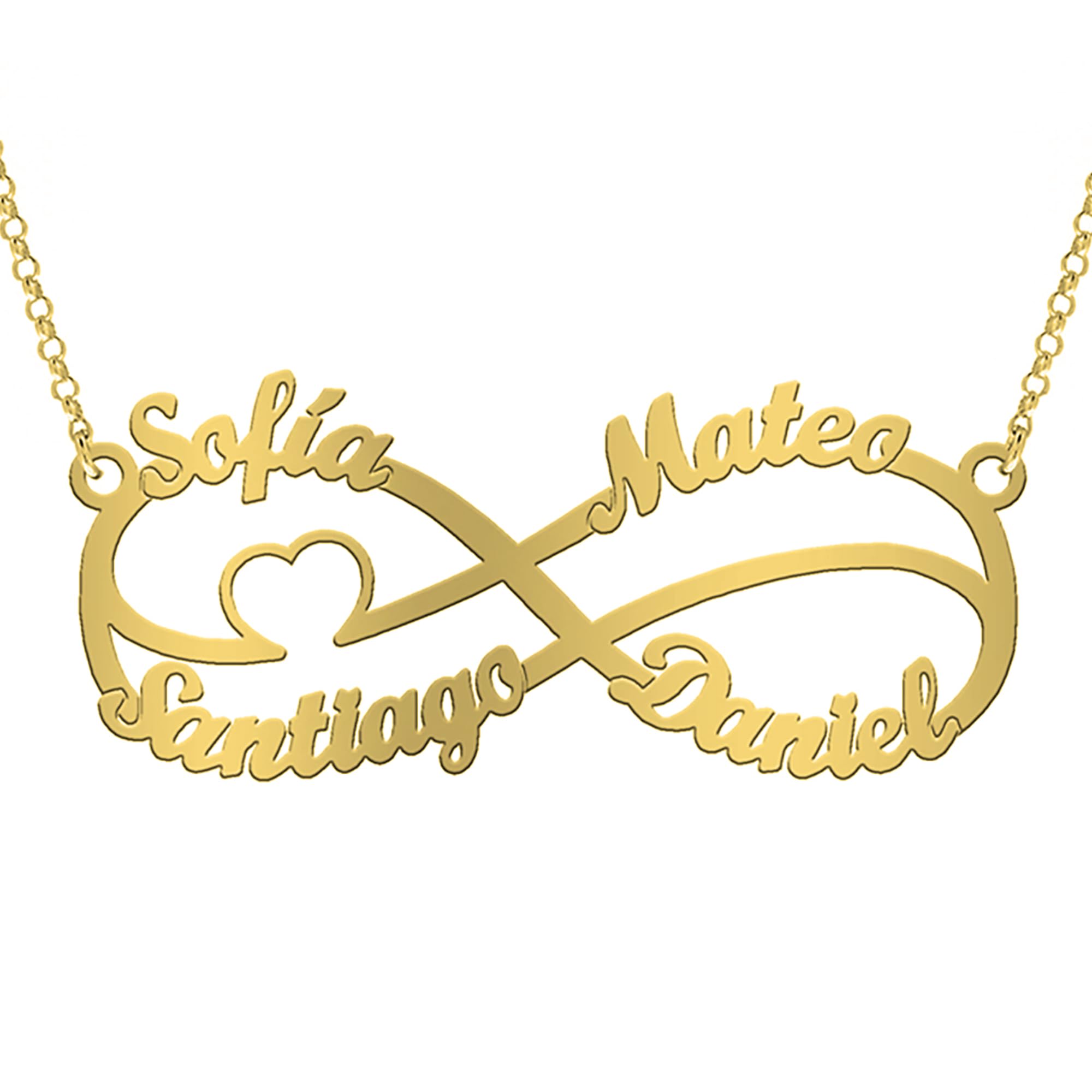 Collar Infinito Mujer Plata de Ley con Corazón personalizado con hasta 5 nombres Regalo para Novia, Madre, Abuela o Día de Enamorados o Navidad
