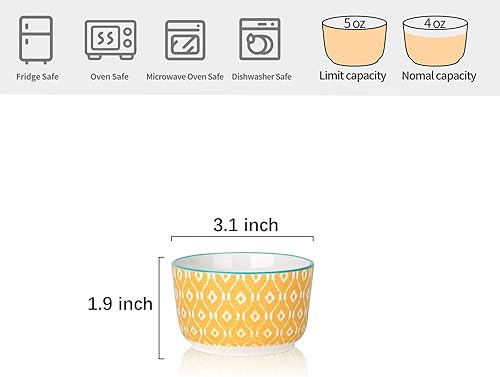 Miniatura 2 de Selamica Ramequines de cerámica de 4 onzas, Ramekins de crema Brulee aptos para horno, platos de natillas de soufflé para hornear, mini cuencos para