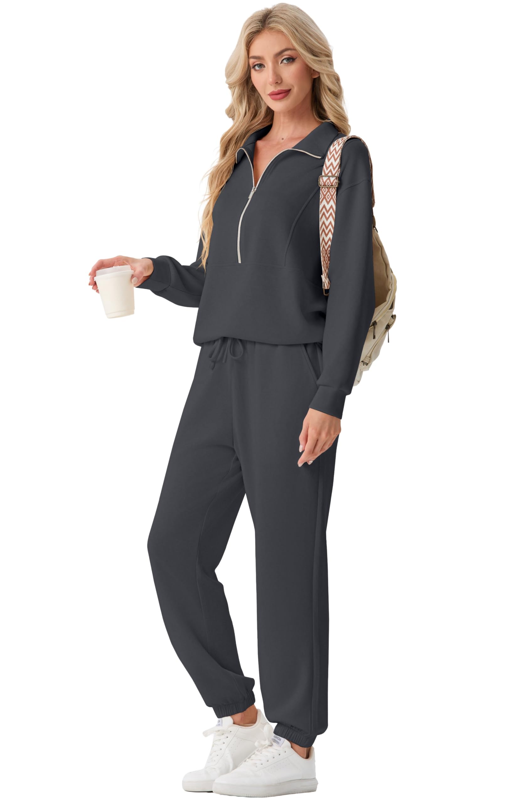 GRECERELLE Damen Jogginganzug Zweiteiler mit Halbzip