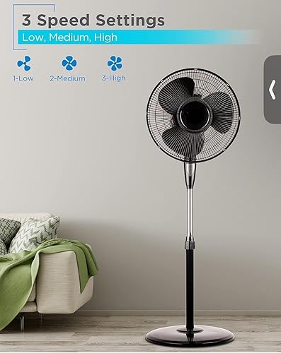 Miniatura 7 de Ventilador de pie de pedestal de 16 pulgadas para el hogar, oficina, dormitorio, con cuchillas dobles oscilantes, motor de CA silencioso, altura
