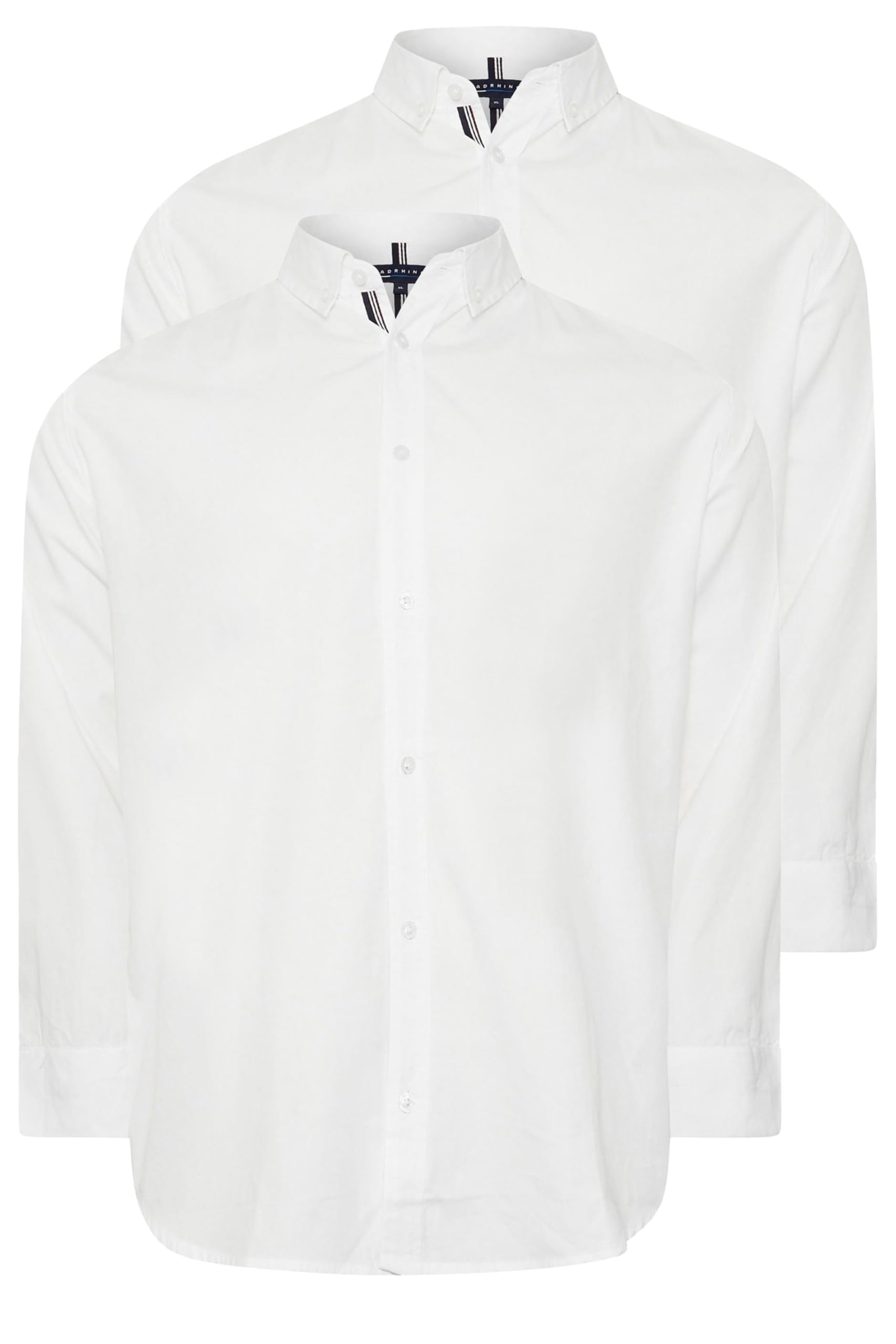 Badrhino Men's White Big & Tall 2 Pack Long Sleeve Poplin Shirts - Plus Size Curve