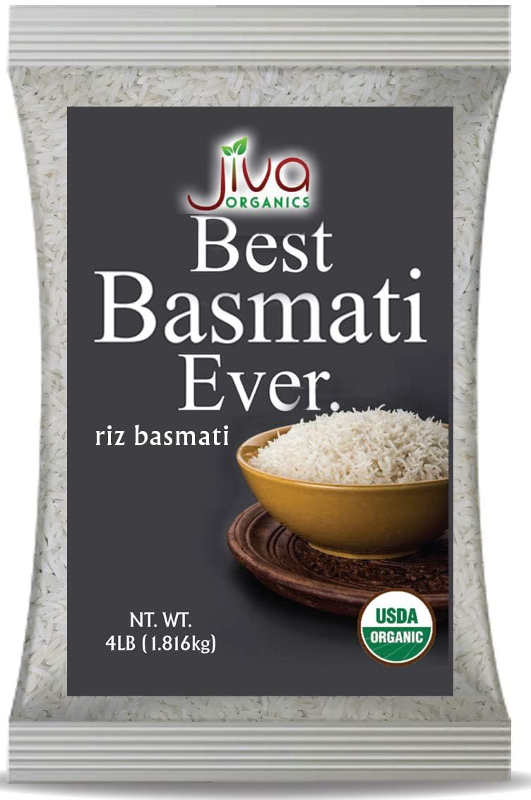 Organic Basmati Rice 4 LB Bag - Pure, Extra Long, Premium Quality from India - By Jiva Organics