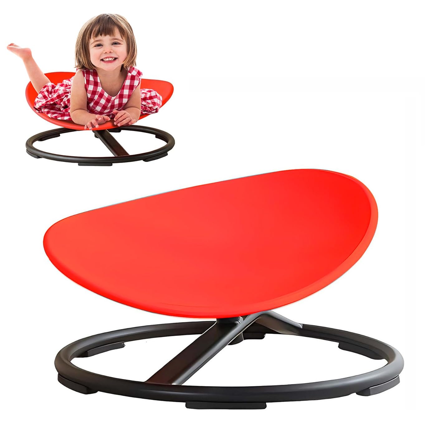 Sensory Spinning Chair for Kids, Autistic Childs Swivel Chair, Sit and Spin Toy, Training Body Coordination, Metal Base Non-Slip Indoor and Outdoor Activity Spins Toys (Round-RED)