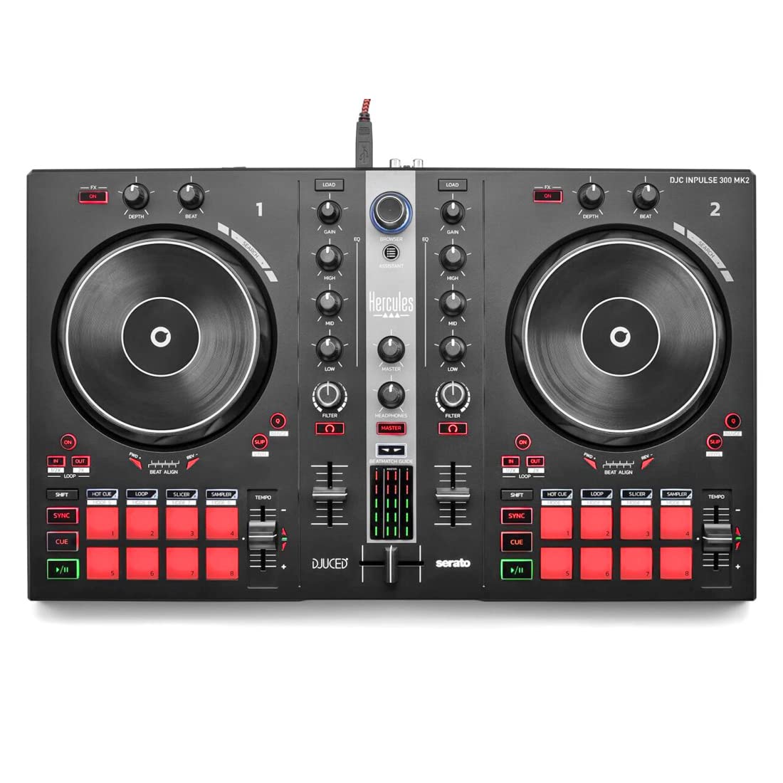 Hercules DJControl Inpulse 300 MK2 2-Deck DJ Controller + keepdrum Laptopständer Schwarz
