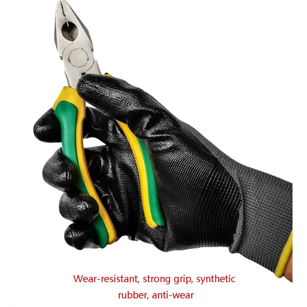 Guantes De Protección Multifuncionales, Guantes De Trabajo Recubiertos De Nitrilo, Agarre Firme, Guantes De Jardinería For Hombres Y Mujeres (Color : Black, Size : L)