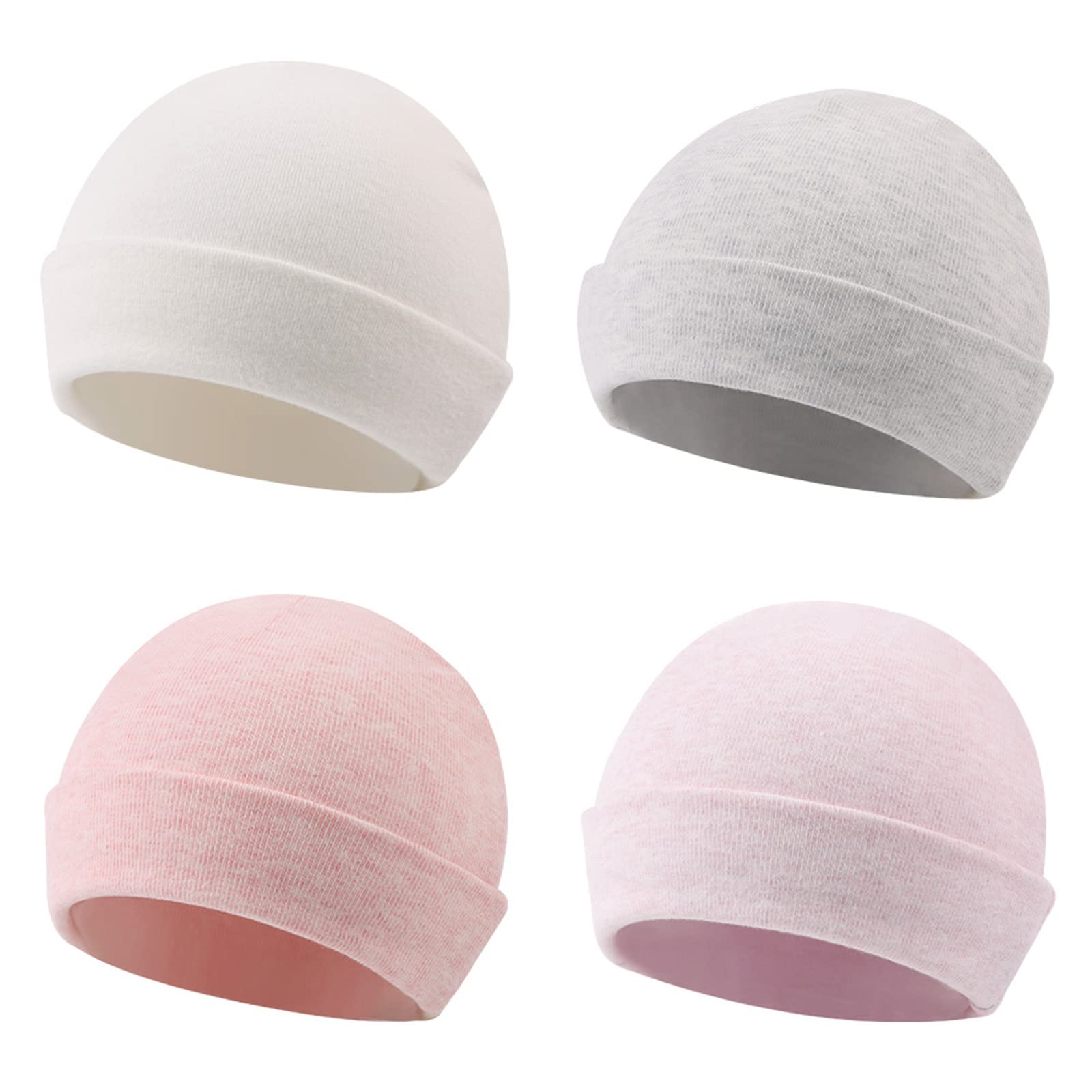 Zsedrut Spring Infant Hospital Beanie Newborn Baby Girls Cotton Hat Tolddler Boy Soft Double-Layer Hat, White+apricotpink+lightpurple+gray, Preemie-3 Months