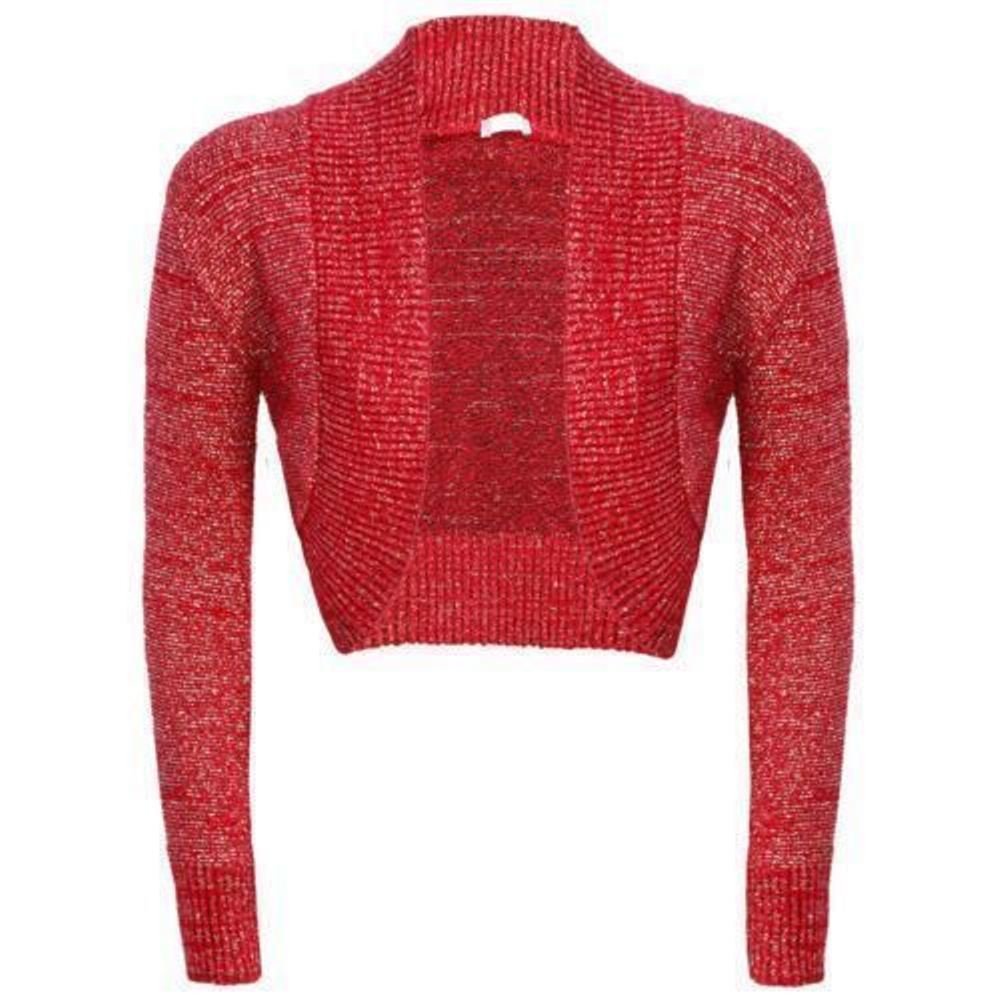 New Ladies Womens Long Sleeve Shiny Knitted Metallic Lurex Shrug Bolero Cardigan Top Size 8-55
