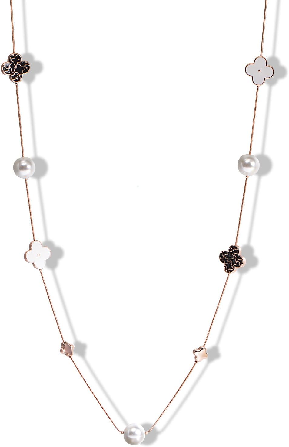 Long Necklace Pendant Rosegold Plated Four-Leaf Clover