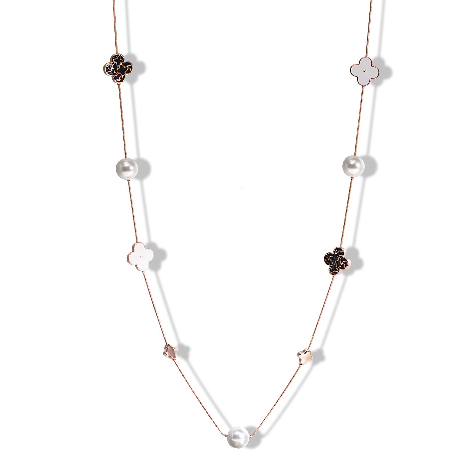 Long Necklace Pendant Rosegold Plated Four-Leaf Clover