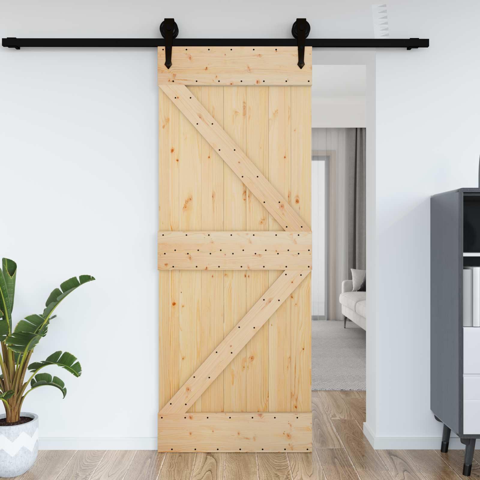Puerta Narvik Natural 85 x 210 cm Madera de Pino Sólido | Diseño minimalista, fácil mantenimiento, solo para uso interior, montaje necesario