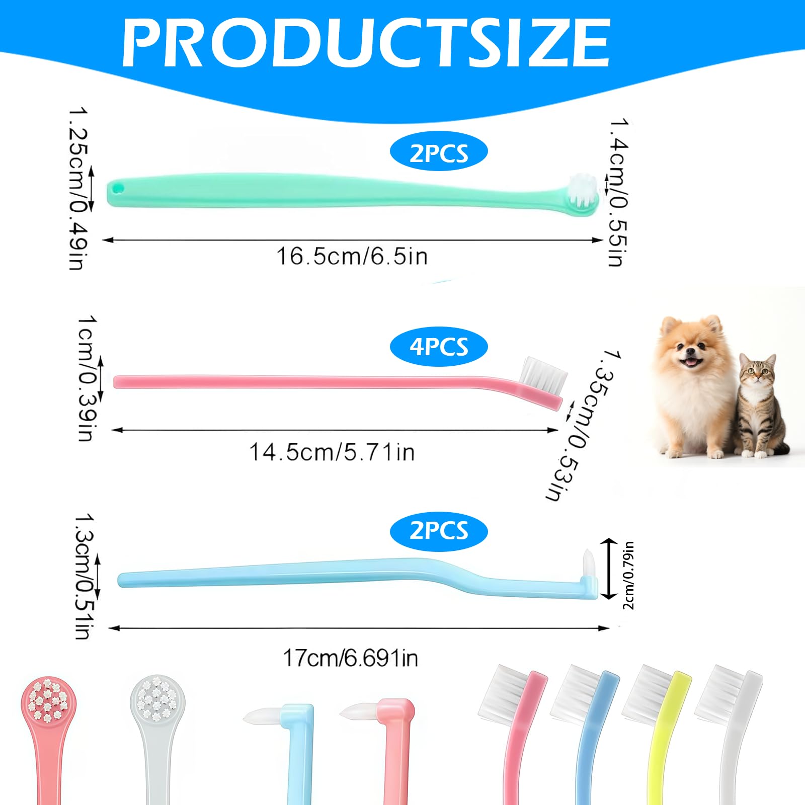 YudeWater 8pcs Dog Toothbrush-3 Styles Soft Bristle Small Cat Toothbrush,Cats & Small Breed Dogs, Portable Travel Friendly and Easy to Use,Reduce Plaque Tartar Formation & Bad Breath