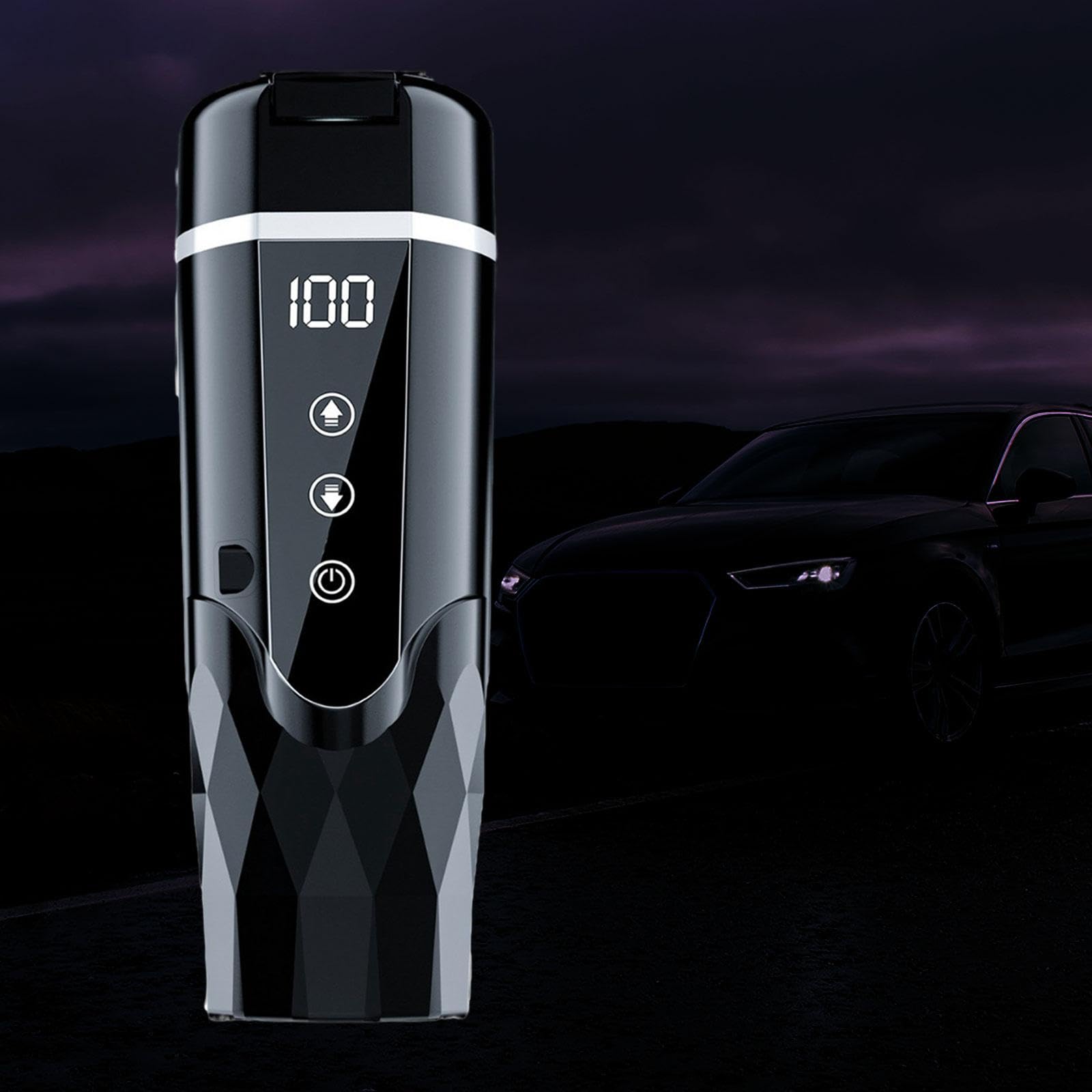 Taza Calefactable para Coche con Tapa Hermética Vaso Térmico Portátil Termo Eléctrico de Acero Inoxidable Pantalla Adecuada para Viajes Oficina Ca, Negro, Individual