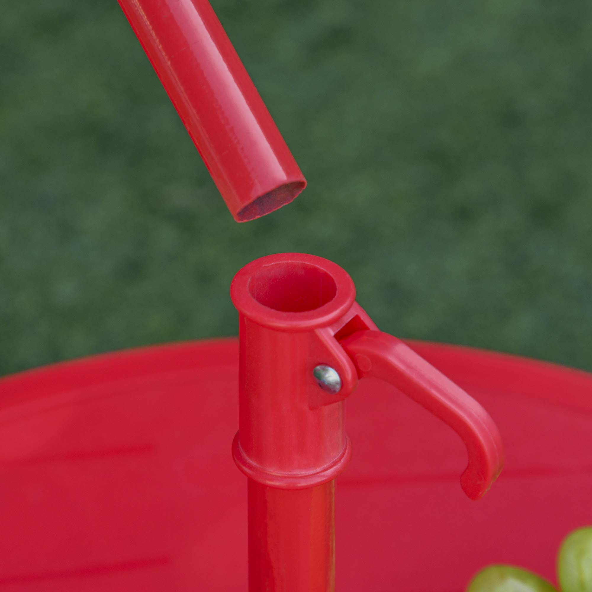 Outsunny Ensemble Salon de Jardin Enfant 4 pcs Design Coccinelle - Table Ronde + 2 chaises Pliables + Parasol - métal époxy Oxford Rouge