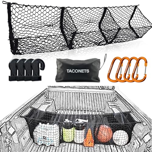 Three Pocket Cargo Net for 2005-2024 Toyota Tacoma - Patented Design - Premium Truck Bed Organizers & Storage - Grocery Holder - Designed in USA view 2