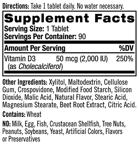 Natrol Vitamin D3 2,000 Iu Tablets, Support Your Immune Health, Strawberry, 90 Count #TOP1