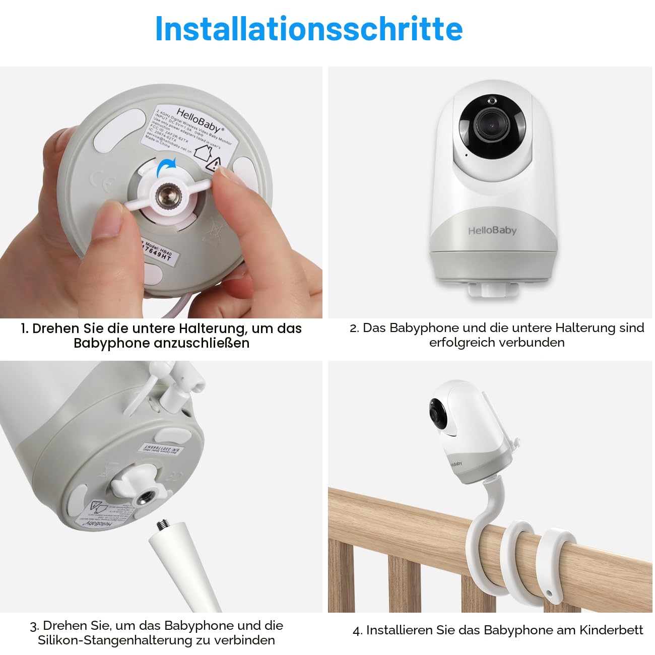HOLACA Babyphone-Halterung für HelloBaby HB40/ HB65/ HB66/ HB6339/ HB6336/ HB6351/ HB6550 & Blemil Babyphone BL9052-2, Halterungen kompatibel mit allen Kameras mit 1/4-Zoll-Schraube