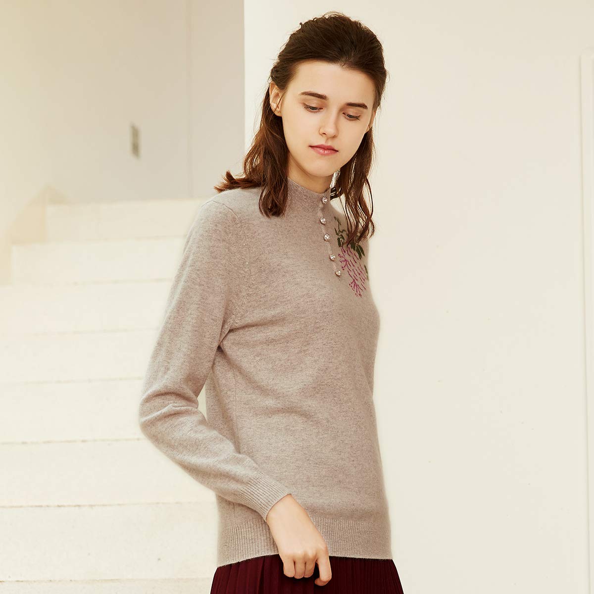 ZHILI Maglia da Donna in Cashmere a Maniche Lunghe