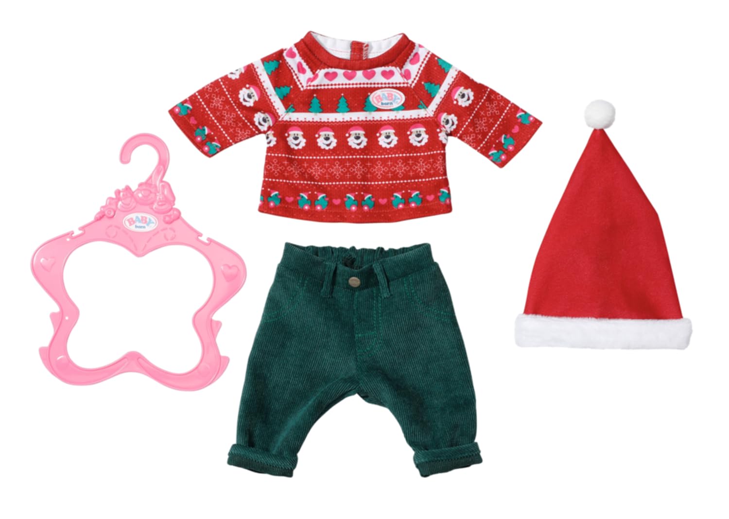 BABY born X-Mas Sukienka dla lalek 43 cm - Dla małych dłoni, wspieranie empatii i umiejętności społecznych - Wiek: od 3 lat - Zawiera sweter, spodnie i kapelusz