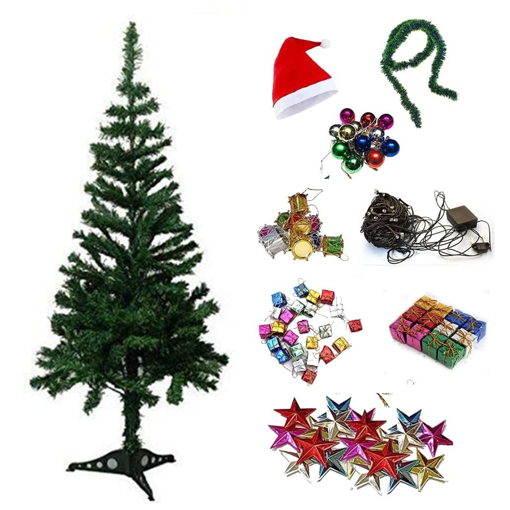 Grabsmart 4 Feet Christmas Xmas Tree with Light, 50 Decoration Ornaments, Garland - X-mas Tree Combo for Home Decoration with Props- Christmas Decoration - Christmas Gifts (4FT)|Christmas Tree 4ft