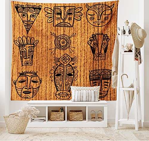 Ambesonne African Tapestry, Ceremonial Native Illustration Cultural Art Print Geometric Pattern, Wide Wall Hanging For Bedroom Living Room Dorm, 80" X 60", Brown Black #TOP1